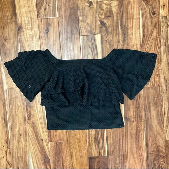 New Banana Republic Black Ruffle Off the Shoulder Shirt  Blouse Size Small - Picture 2 of 12
